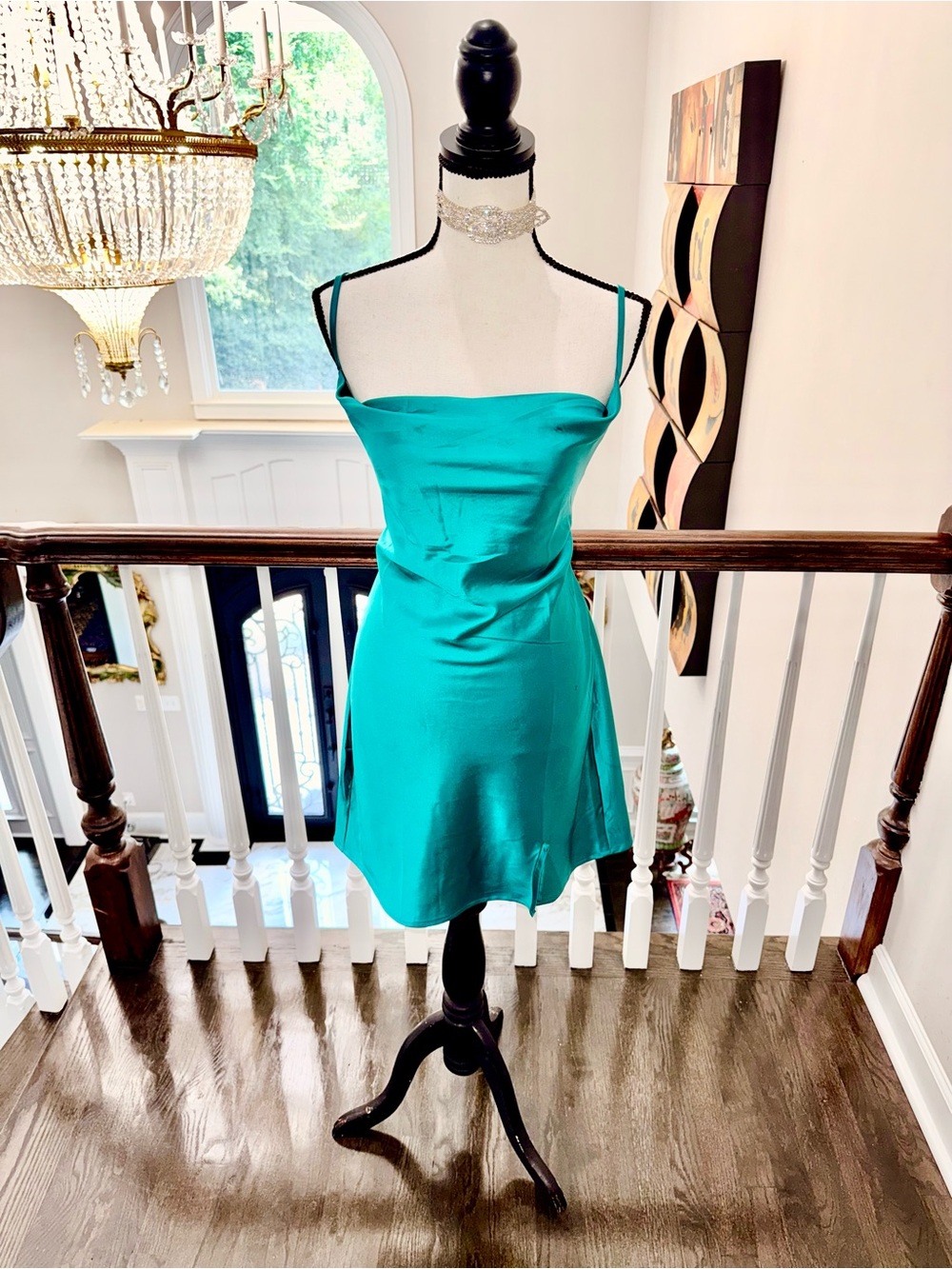 Teal Satin Spaghetti-Strap Dress - Unbranded
